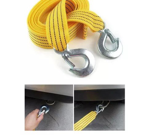 Tow Cable Strap Car Towing Rope With Hooks Yellow